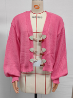 Cardigan pull pour femme automne-hiver, style ethnique transfrontalier, motif unique, boutons en corne, tricot ample, vêtement d'extérieur