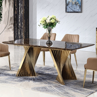 Ensemble de table à manger de luxe en marbre et acier inoxydable doré, moderne, pour la maison et l'hôtellerie, tailles personnalisables