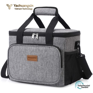 Striped Insulated Cooler Bag With Red Trim And Black Handles For Picnic Use - Product Image 5