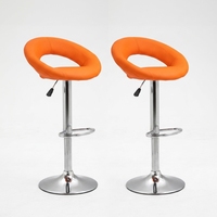 Tabouret de bar pivotant moderne orange, hauteur réglable, en cuir PU, avec base chromée et repose-pieds pour comptoir de bar, café