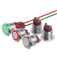 Interrupteur à bouton-poussoir lumineux annulaire en aluminium 15A à courant élevé, style court, IP65, 16mm, autobloquant avec LED, 1NO, 4 broches avec câble