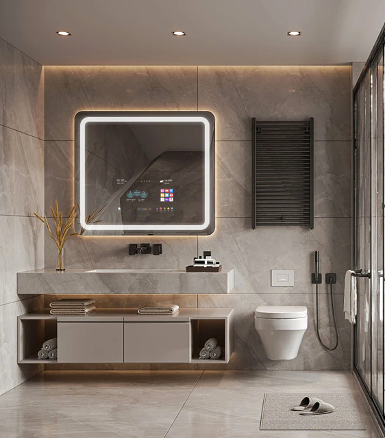 Wholesale Modern Touch Screen Mirror with TV Android LED Waterproof Bathroom Mirror for Living Room Hotel Use