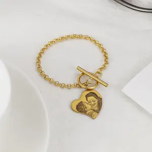 Braccialetto personalizzato con immagine di gioielli di moda con chiusura a punture di root, braccialetto fotografico personalizzato per regalo da donna