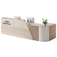 QT-212X Comptoir de caisse en cuir moderne et minimaliste, comptoir de réception de luxe léger pour salon de beauté, salon de thé, bar incurvé