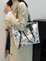 2026 Nouveau Sac Fourre-Tout Femme Grande Capacité en Cuir PU à Imprimé Graffiti Mignon, Fermeture Éclair avec Doublure en Polyester