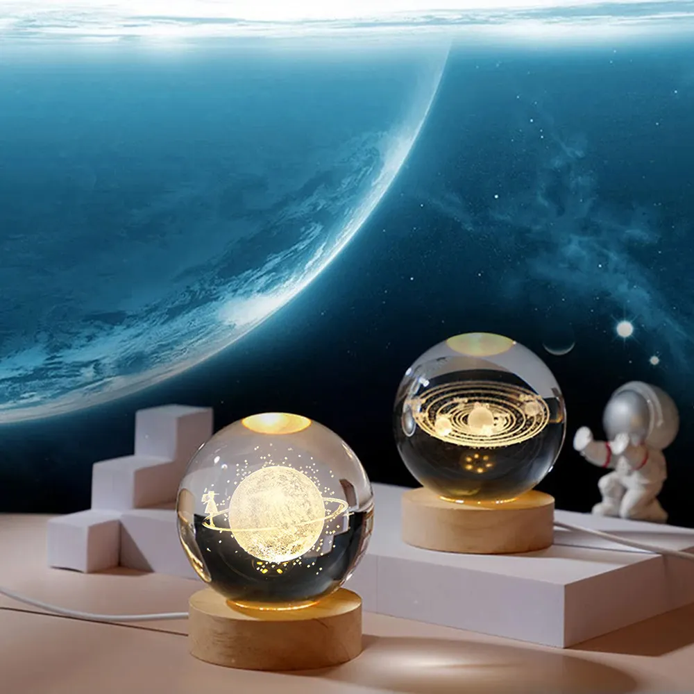 Elektronisches Geschenk 3D Kristall Nachtlicht LED Stimmungs lampe Holz Nacht lampe für Schlafzimmer Dekor