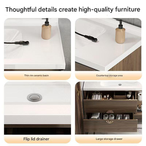 Nouveau lavabo de salle de bain accessible de style luxe moderne, combinaison intégrée en céramique et meuble en bois massif, lavabo de style luxueux - Product Image 3