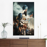 Peinture moderne Art Déco Guru Hargobind, Art sikh du Seigneur Miri Piri pour la décoration murale du salon à la maison
