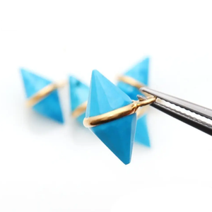 Handmade 24k Gold Plated Vintage Style Single Bail <b>Charm</b> Connector 16x13MM Turquoise Topaz Diamond Christian Gift Made Brass - Product Image 2