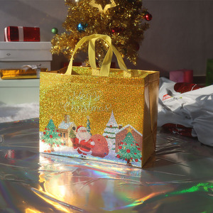 Holiday Luxury <strong>Christmas</strong> Glitter Reusable Non-Woven Gift <strong>Bag</strong> Handled <strong>Shoulder</strong> Strap Customizable Colors Designs for Shopping - Product Image 6