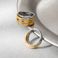 Joolim PVD-beschichteter Großhandels-Wasserdichter Modischer Breiter Designer Chunky Zweifarbiger Wickelband-Ring aus Edelstahl-Schmuck