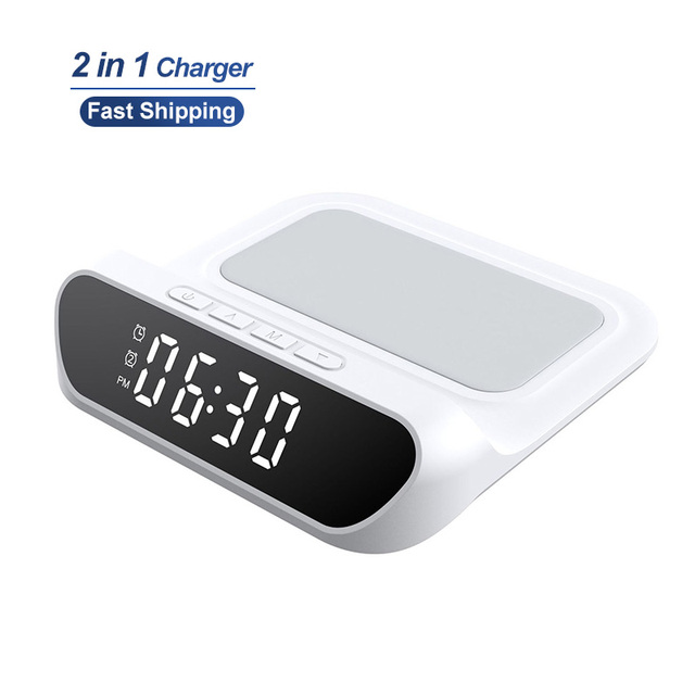 Schitec Home Desk 2 in 1 Digital Alarm Clock Wireless Charger With 15W Wireless Phone Stand for Mobile Phone