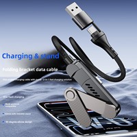 Nouveau support de téléphone portable 2-en-1 avec tête coudée USB-A et USB-C 30 broches, conception tressée, support pliable 240W pour charge rapide et transfert de données
