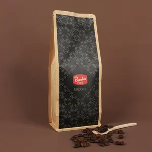 Saco de papel Kraft para café e chá, saco biodegradável com válvula para embalar café, fundo plano, 250 gramas, compostável, com fita de lata