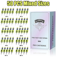 Aiguilles de tatouage Tuffking TNC-027 intégrées, premium, recouvertes de caoutchouc, modèles assortis, jetables, 50 pièces pour traçage et ombrage
