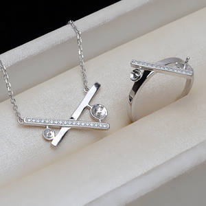 Pendentif en argent S925 avec double perle en forme de X, ensemble de bagues DIY pour femmes avec plateau vide, accessoires de bijoux tendance 3154 - Product Image 5