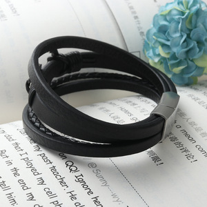 สร้อยข้อมือเหล็กไทเทเนียมสีดำทรงกลมของขวัญเครื่องประดับ 17023 - Product Image 3