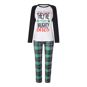 Noël nouveau décontracté vert <span class=keywords><strong>Plaid</strong></span> lettre correspondant tenues pour maman moi sexe neutre vêtements costume pour bébé garçons filles famille - Product Image 2