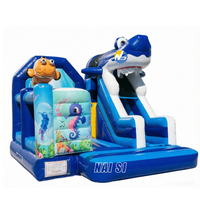 Château gonflable commercial extérieur pour enfants, motif requin et poisson-clown, avec toboggan pour fêtes