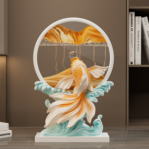Ornement Peinture de Sable Flottant Poisson Rouge Sculpture d'Art 3D Vague Décoration Moderne Salon Cadeau de Pendaison de Crémaillère - Product Image 2