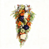 Ornement en forme de goutte d'eau avec fleurs de citrouille, baies et feuilles d'eucalyptus pour la décoration de porte de Noël, décoration saisonnière pour la maison pour les fêtes