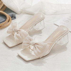 Nouvelles Sandales Élégantes à Talon Carré et Nœud pour Femme, avec Talon en Cristal Épais et Bout Carré, Idéales pour l'Été - Product Image 1