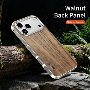 Custom Walnut Wood Back Panel Magnetic Mobile Phone Cases for iPhone 17 16 <b>Pro</b> Max Aluminum Alloy Frame Shockproof Cover - Product Image 5