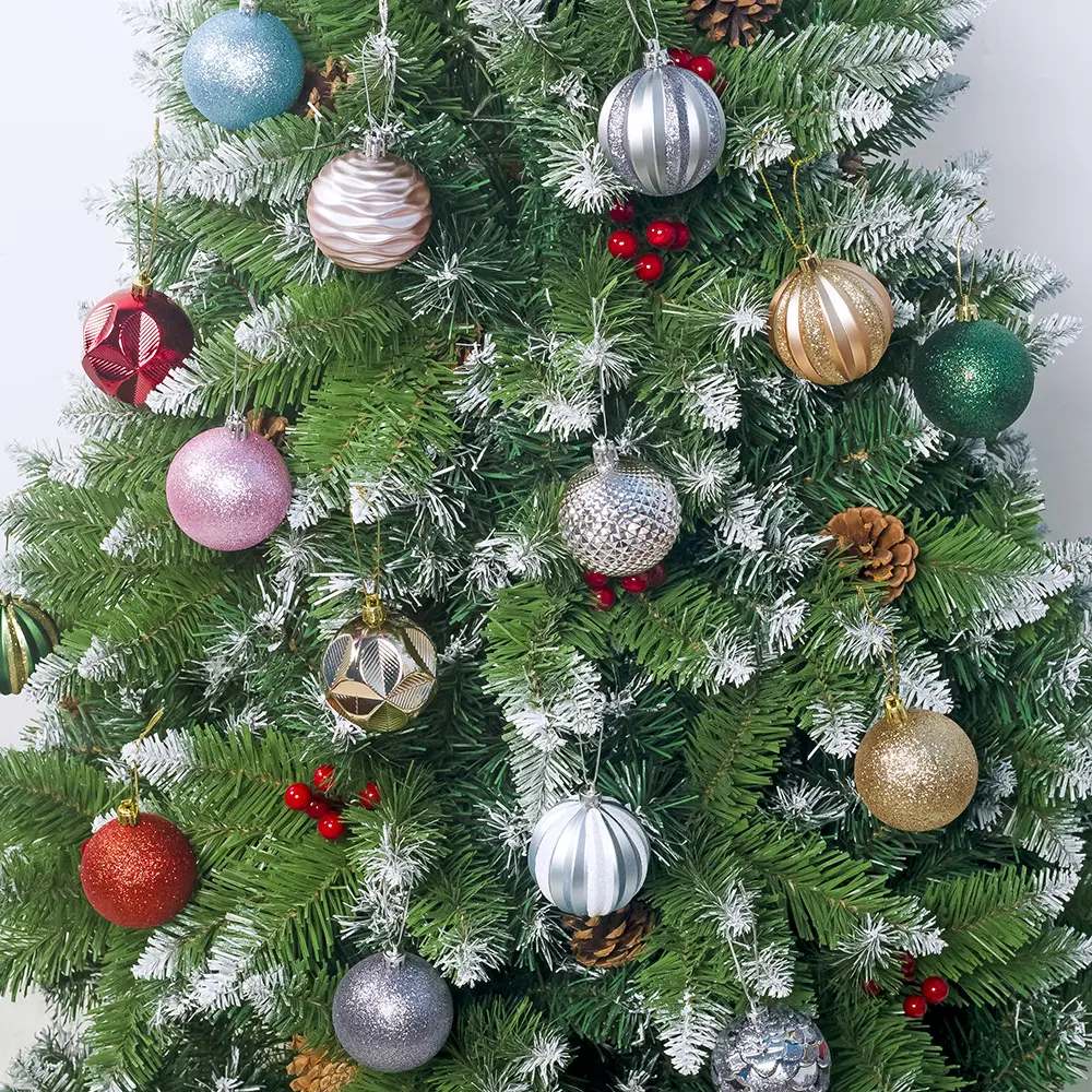 Grosir 12 buah 6cm bola Natal hiasan gantung pohon Natal Multi warna bola plastik Dekorasi liontin pohon Natal Tahun Baru