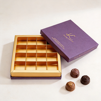 Boîte d'emballage alimentaire en papier laminé imprimé sur mesure, à deux pièces (couvercle et base), avec plateau de séparation pour chocolats ou truffes
