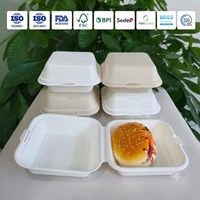 Boîte à hamburger écologique en bagasse de canne à sucre de 6 pouces |   Emballage à emporter pour hamburgers biodégradable et compostable