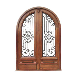Portes d'entrée de jardin en bois et fer forgé de style Art déco avec motifs en verre - Product Image 1