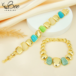 Trendy Fashion Turkey Gemstone 14K Gold Copper Dainty Jewelry Bracelet Oval Crystal Geometric Charm Bracelet - Product Image 3