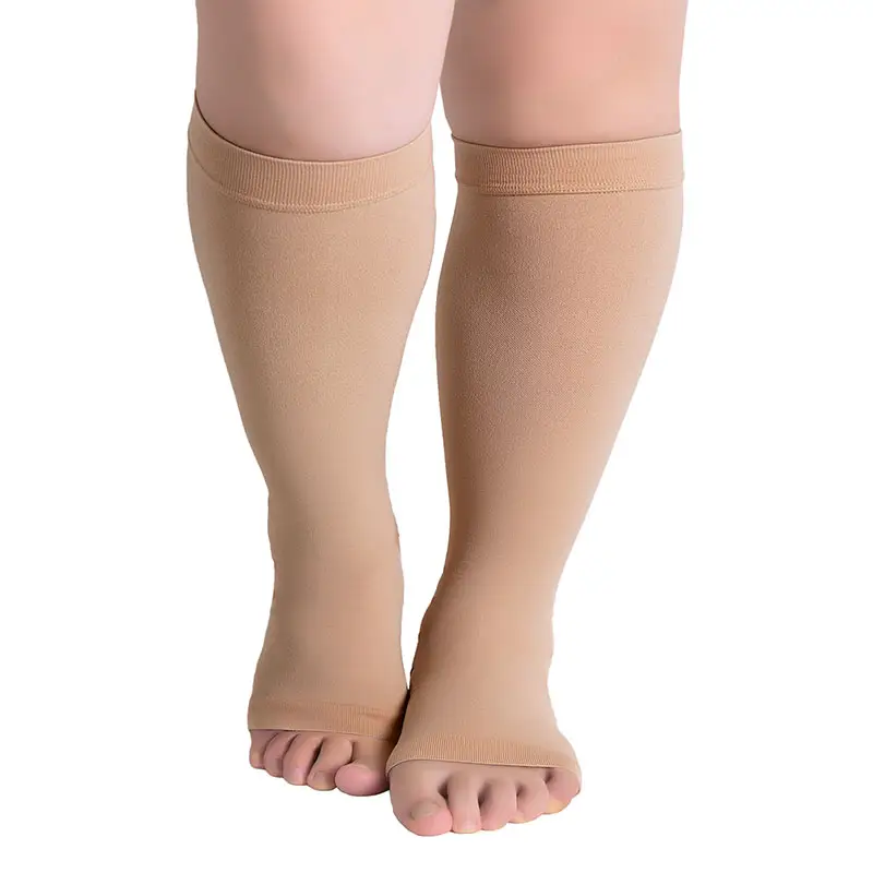 Factory Price S~7XL Plus Size Calf Sleeve Socks 20-30mmHg Open Toe Knee High Compression Socks