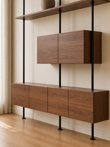 Scaffale Modulare Aperto Personalizzato All'Ingrosso, Mensole Flottanti in <span class=keywords><strong>Legno</strong></span> con Palo in <span class=keywords><strong>Metallo</strong></span> Nero <span class=keywords><strong>e</strong></span> Armadietto per Soggiorno, Camera da Letto, Ufficio - Product Image 3