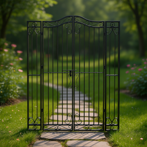 Puerta de jardín de hierro forjado negro de 47.6x3.1x70.9 pulgadas con diseño ornamental elegante para cercas exteriores y entradas - Product Image 2