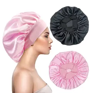 Topi tidur besar MOQ rendah Bonnet tidur rambut Satin dapat diatur dengan tepi lebar