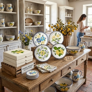 Juego de Platos de Cerámica Sicilianos al por Mayor, Vajilla de Porcelana Vintage con Calcomanía de Flores de Limón para Bodas, Restaurantes y Fiestas, Venta al por Menor - Product Image 3