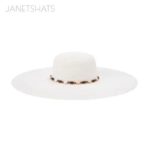 Cappello di paglia 2024 da donna con sole bianco da donna con cintura di pietra da donna cappelli da spiaggia alla moda a tesa larga cappello floscio