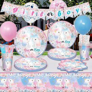 Tema di elefante rosa e <span class=keywords><strong>blu</strong></span> Banner per ragazza ragazzo piatto di carta tazza di carta e tovaglia Set per la festa di presentazione del bambino - Product Image 3