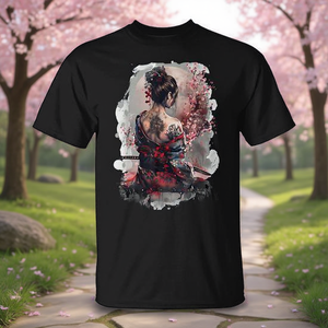 T-shirt Geisha Sakura Fleur de Cerisier Fille Samouraï Japonaise – Vêtement Promotionnel Style Japonais - Product Image 3