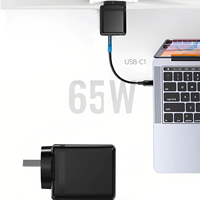 Cargador GaN de 65W Personalizado de Fábrica, Puerto USB-C Único, Enchufe AU, Certificado SAA, Adaptador de Pared de Carga Rápida PD para Laptop y Teléfono Móvil