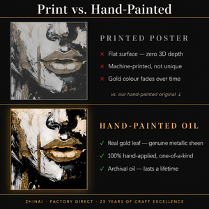 Cuadro Decorativo de Pared con Retrato de Mujer Glamurosa en Negro y Dorado con Labios en Lámina de Oro Hecho a Mano para Sala de Estar o Bar - Product Image 4