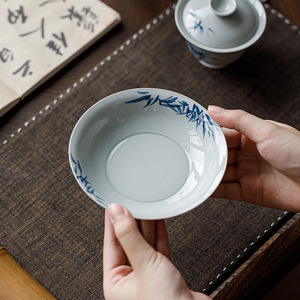 Hand Painted Blue Bamboo Ceramic Teapot Stand Round Dry Brewing Table Base For <b>Tea</b> <b>Set</b> Dehua Origin First Class Quality - Product Image 1