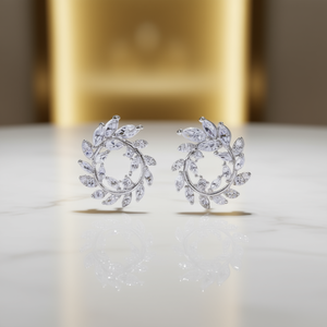 Boucles d'oreilles en cristal d'or blanc, en argent 925, en forme de plante, serties de pierres, bijoux de mariage romantiques pour femmes - Product Image 2