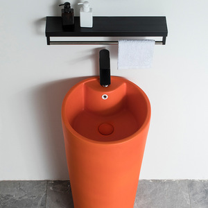 Ceramic Pedestal <b>Basin</b> <b>Round</b> One Piece Floor Standing Bathroom Sink Easy Cleaning - Product Image 3