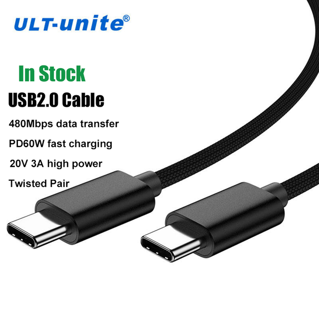 ULT-unite USB 2.0 Type-C Cable Fast Charging 480Mbps 20V 3A 60W Braided Nylon Jacket 1m 2m Data for SCP/FCP