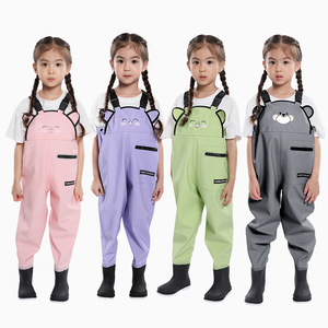 튼튼한 방수 PVC 아동용 가슴 장화 | 어린이 물놀이용 바지 일체형 장화 - Product Image 1
