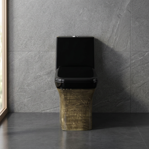 WC monobloc carré doré de luxe, toilette moderne en céramique à double chasse haute efficacité pour hôtel de luxe - Product Image 3