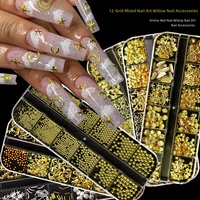 Accessoires pour l'art des ongles, coffret cadeau à 12 compartiments, rivets pour ongles, matériaux métalliques, paillettes, autocollants pour ongles à personnaliser, formes variées