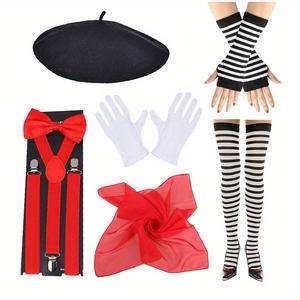PESENAR, accesorios <span class=keywords><strong>de</strong></span> disfraz <span class=keywords><strong>de</strong></span> artista <span class=keywords><strong>de</strong></span> mimo para mujer, disfraz <span class=keywords><strong>de</strong></span> mimo francés para niña, traje <span class=keywords><strong>de</strong></span> Halloween con boina, guantes, bufanda con tirantes, calcetines - Product Image 1